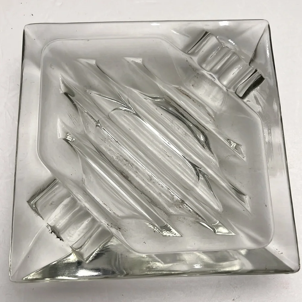 MCM Vintage Heavy Crystal Glass Ashtray